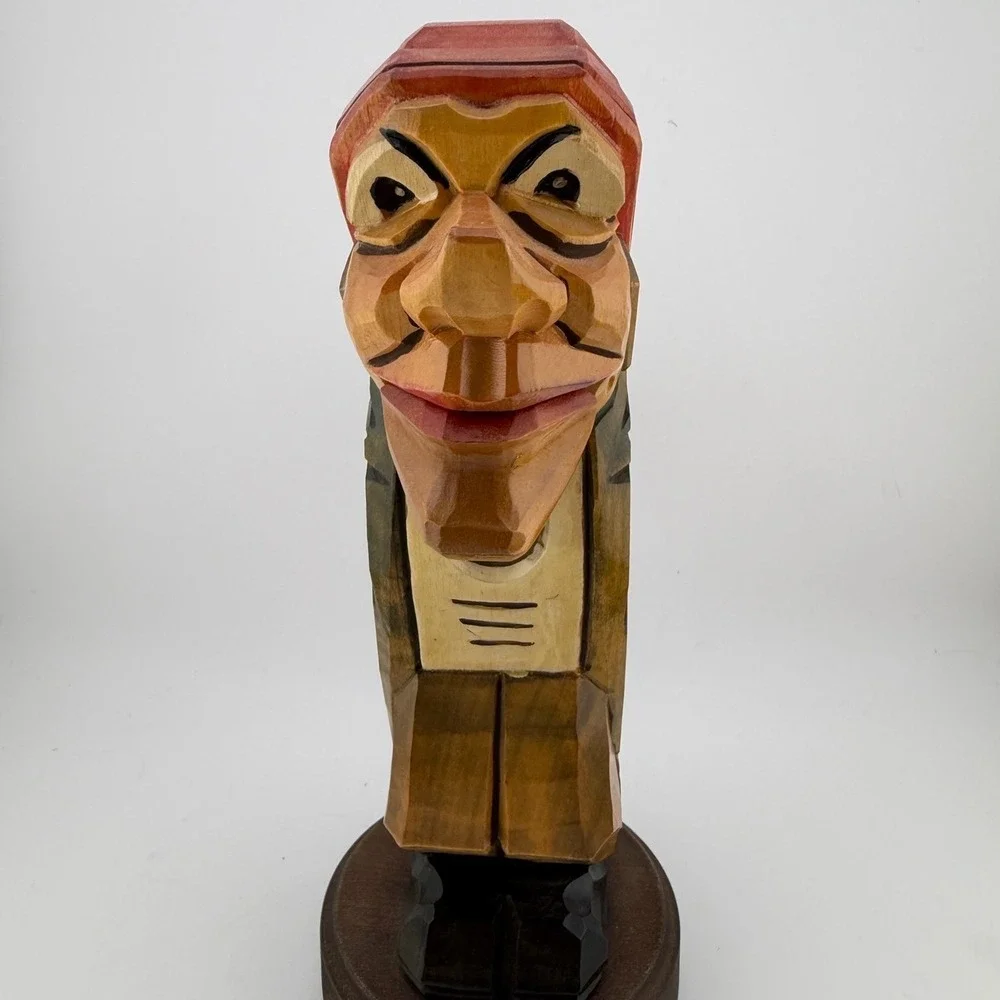 Vintage German Folk Art Wooden Nutcracker Hand Carved Art Lever